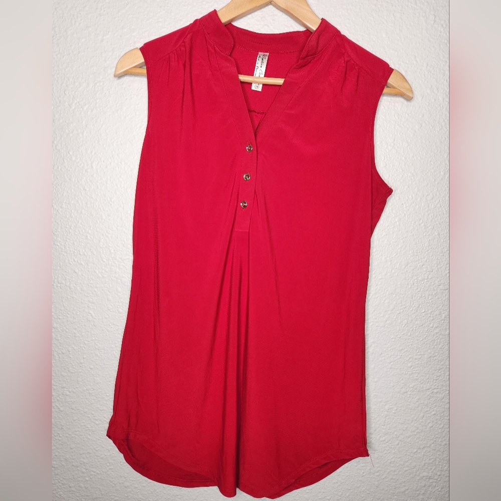 PerSeption Concept Candy Apple Red Sleeveless 3 Button Top Womens Size Medium